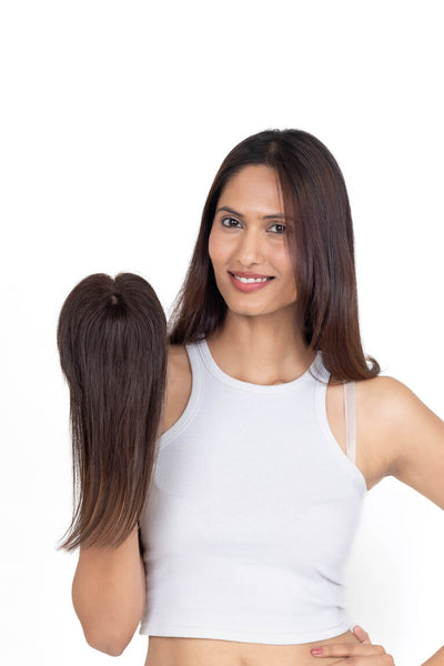 Mini Topper with Bangs Medium Chocolate Brown