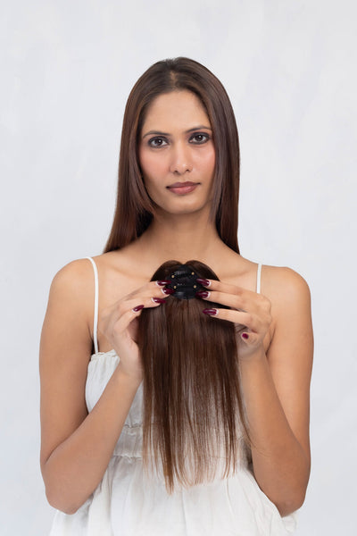 Mini Topper with Bangs Medium Chocolate Brown