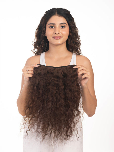 5 Clip Ear to Ear Volumizer (Curly) Medium Chocolate Brown