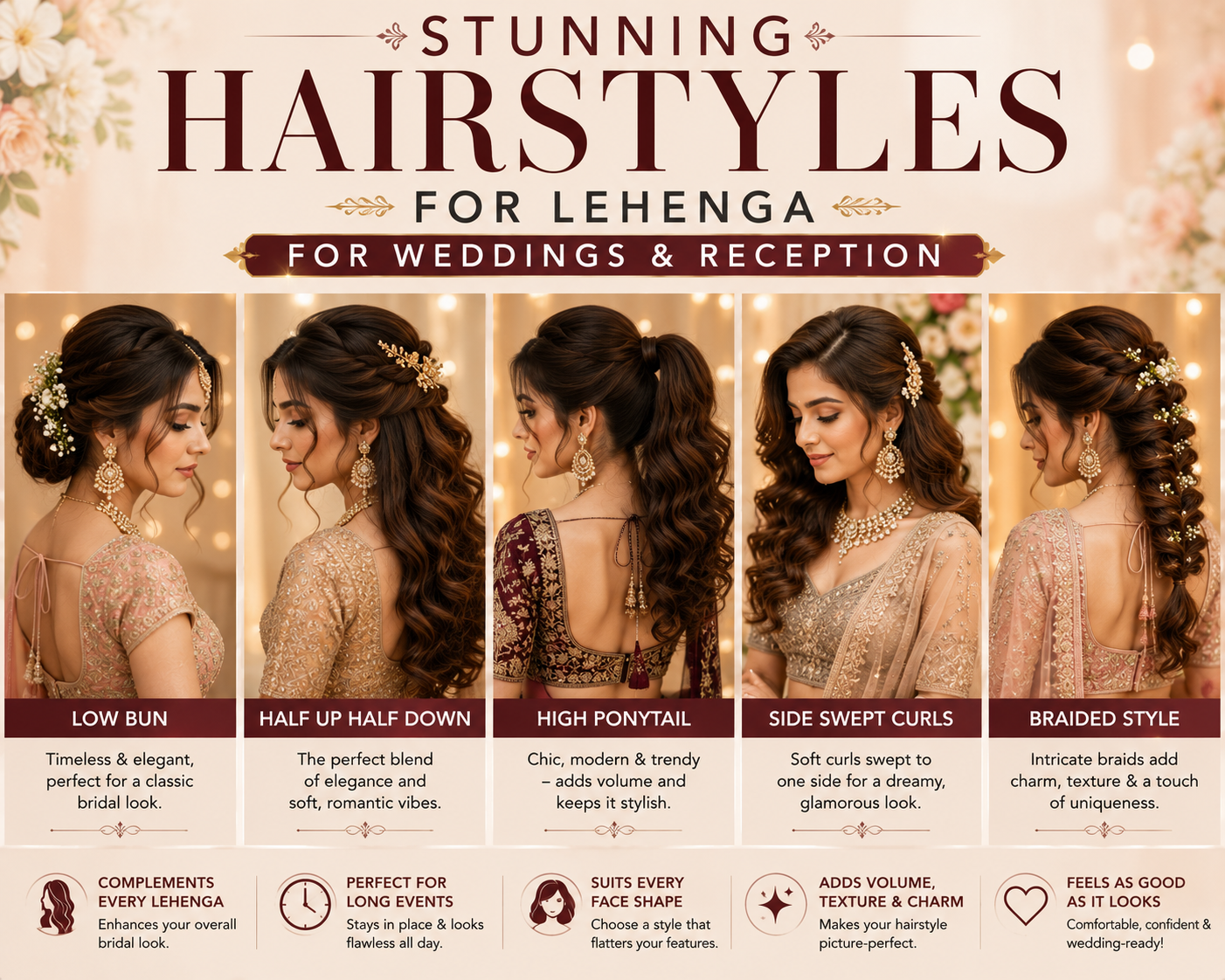 15 Stunning Hairstyles for Lehenga for Weddings & Reception