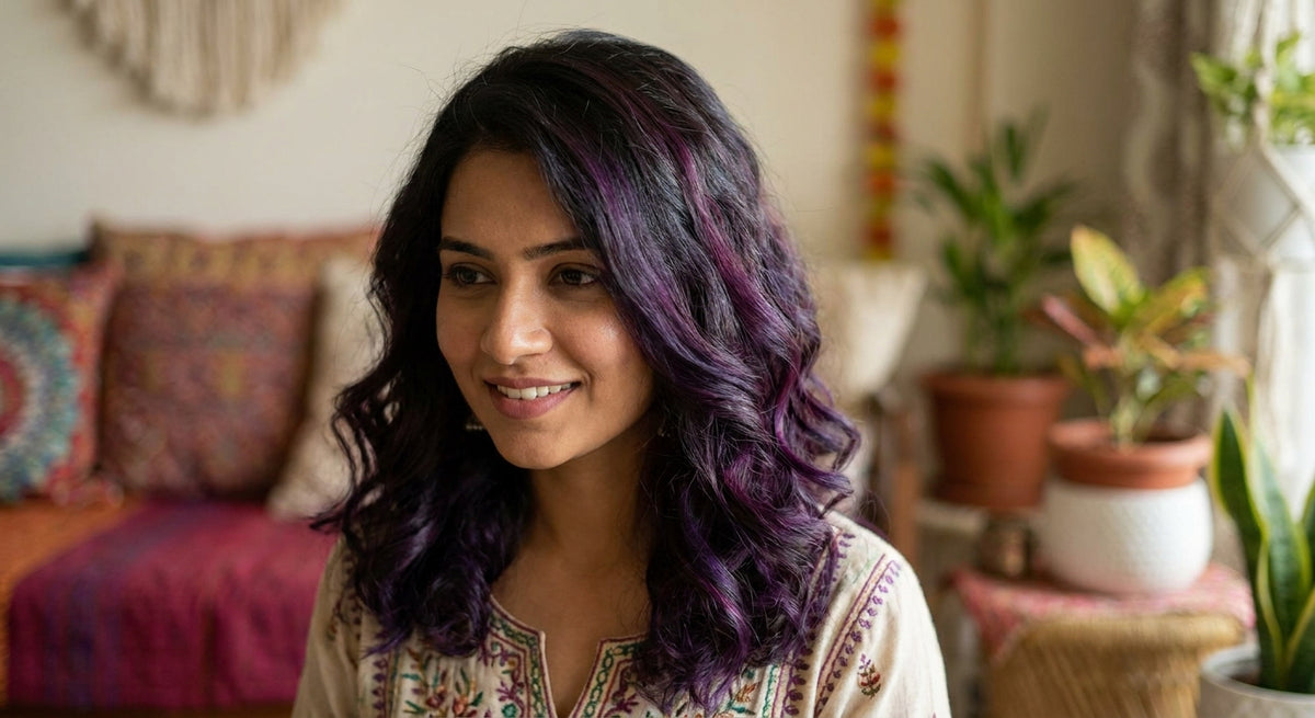 Purple hair extensions for medium-length hair: styling ideas for Indian women
