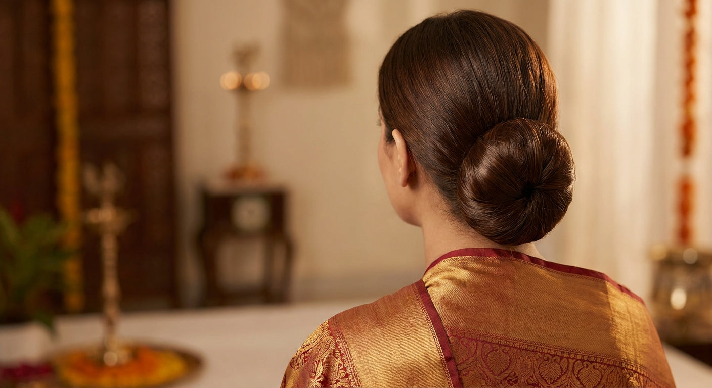 Clip-on bun in medium chocolate brown for sarees