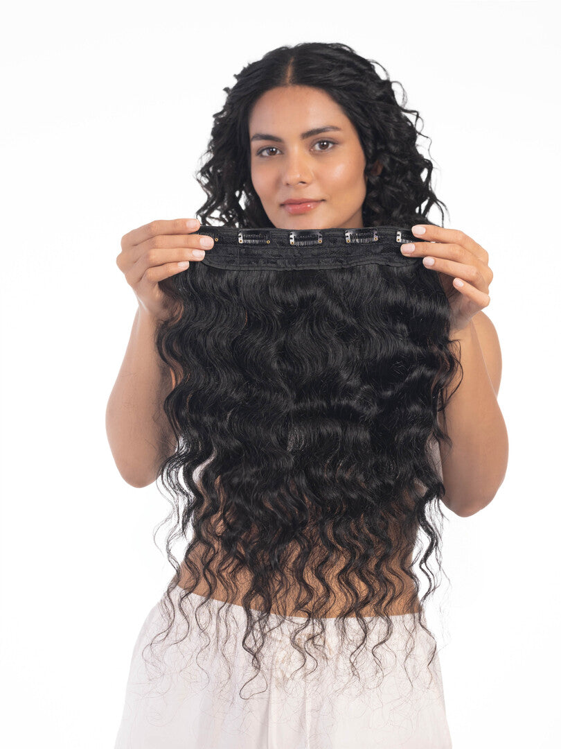 6 Clip Ear to Ear Volumizer (Curly) Natural Black