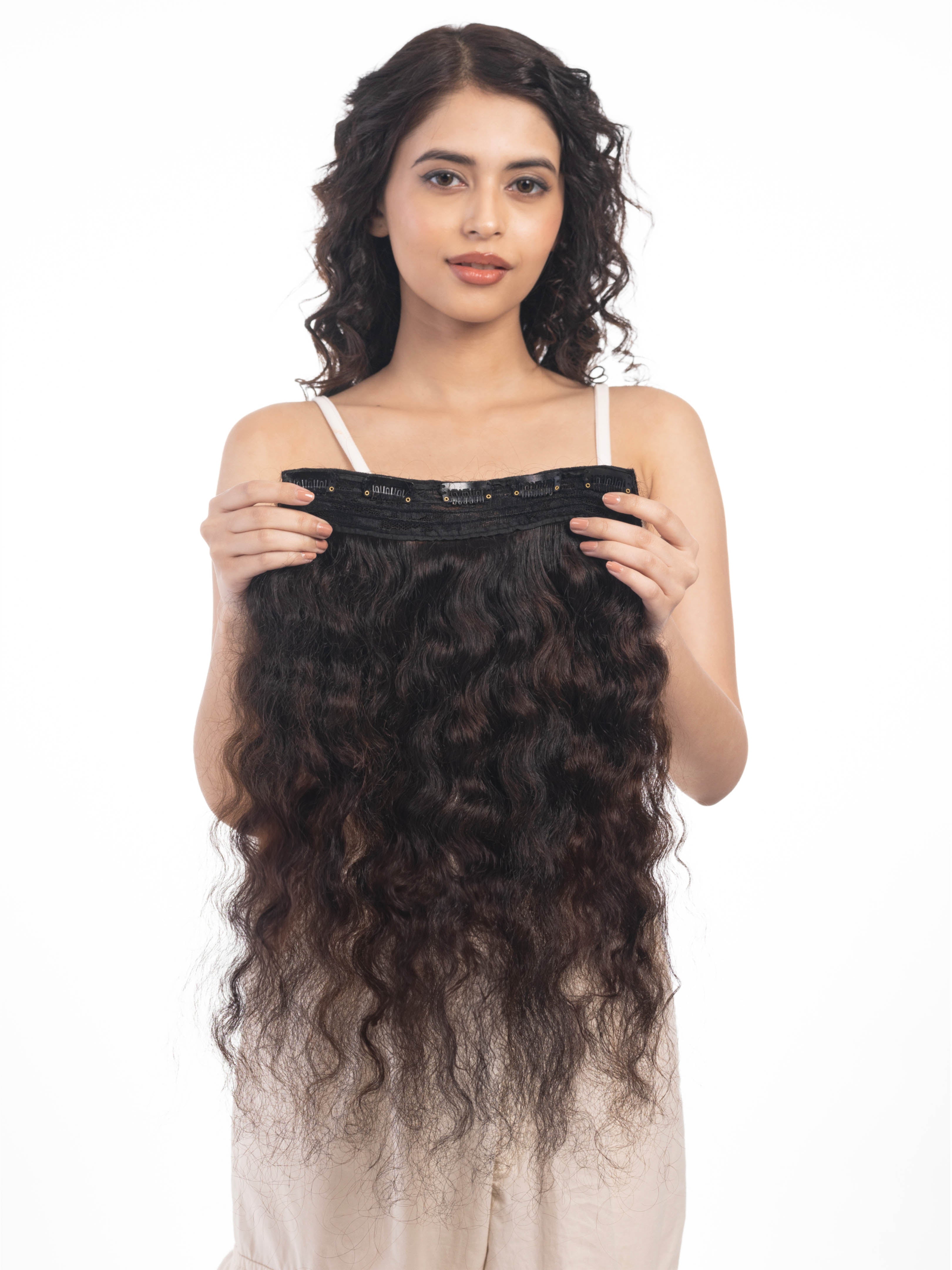 5 Clip Ear to Ear Volumizer (Curly) Dark Brown