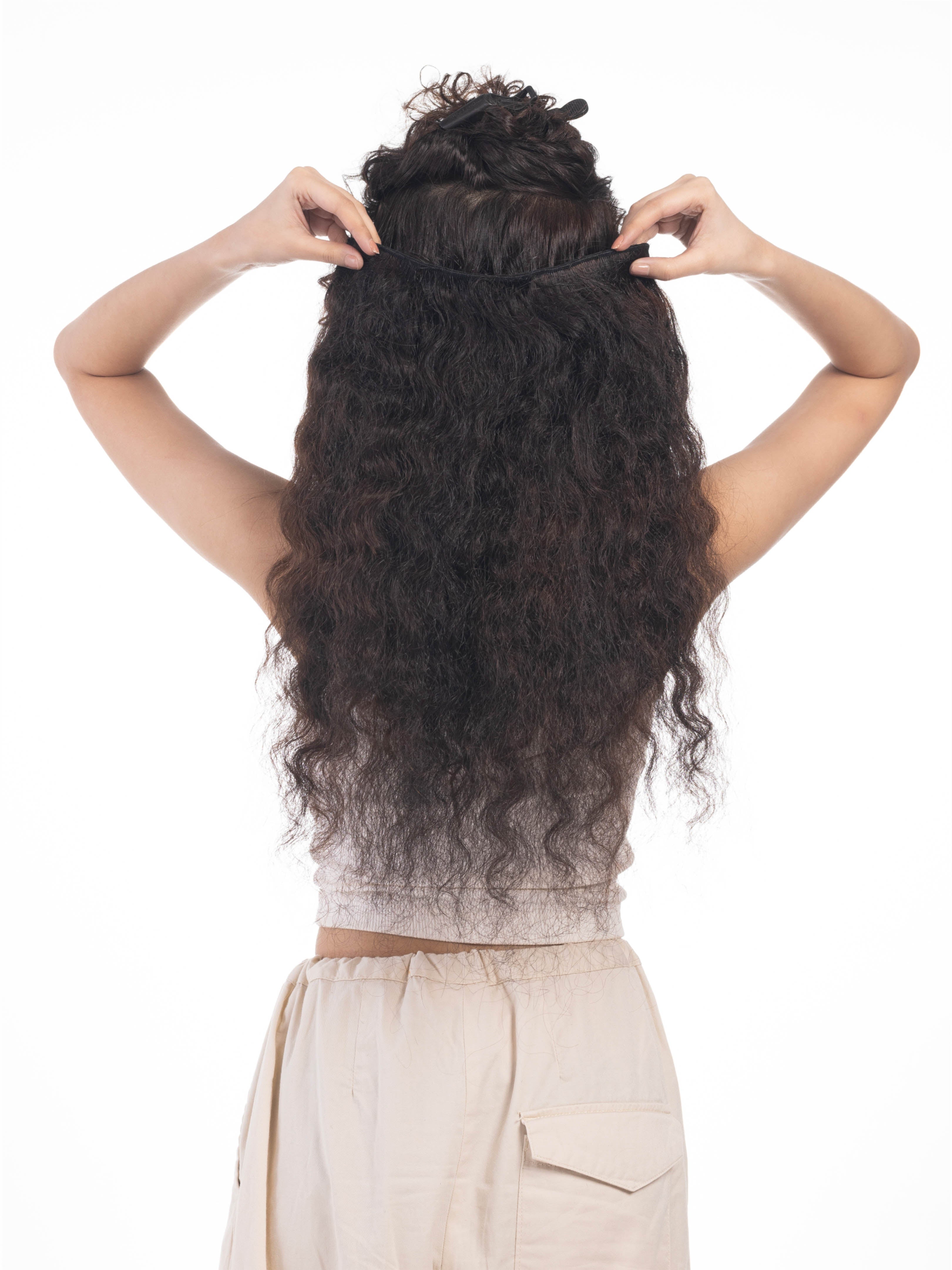 5 Clip Ear to Ear Volumizer (Curly) Dark Brown