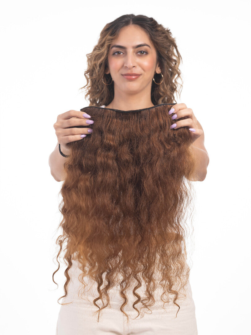 5 Clip Ear to Ear Volumizer (Curly) Light Golden Brown