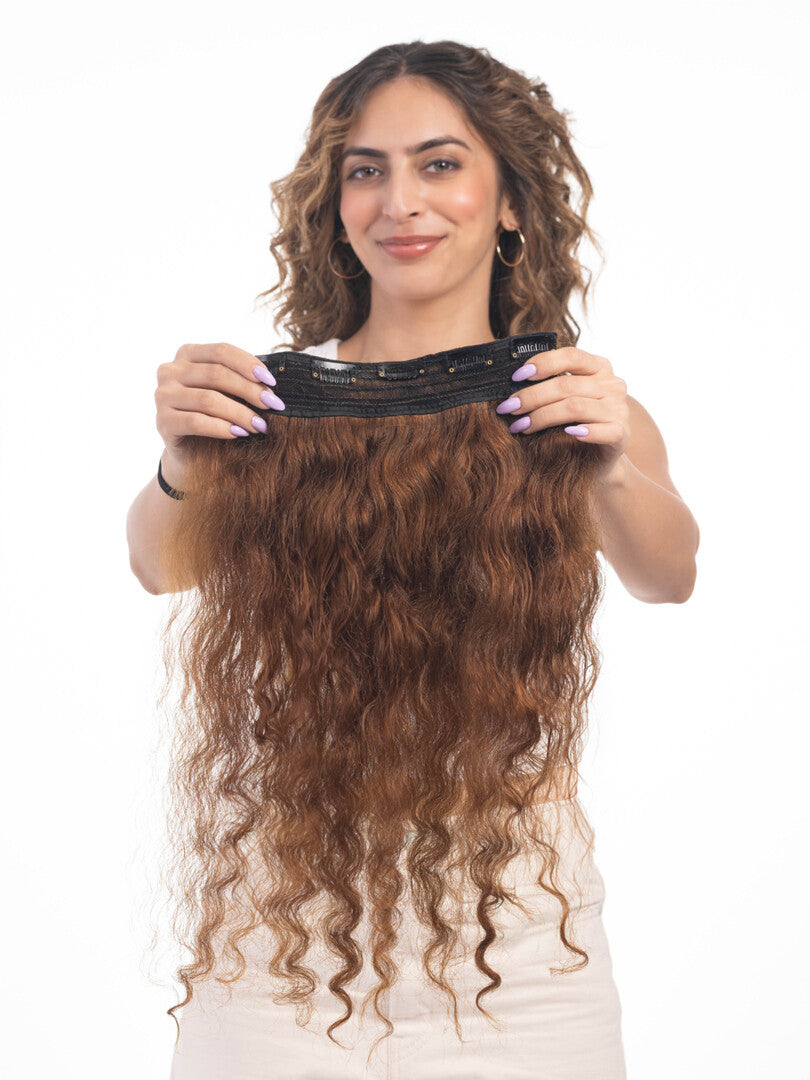 6 Clip Ear to Ear Volumizer (Curly) Light Golden Brown