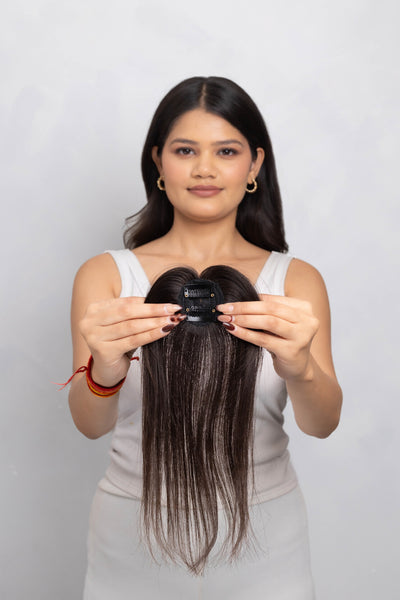 Mini Topper with Bangs Dark Brown