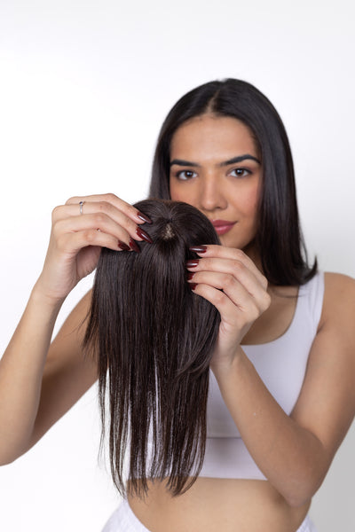 Mini Topper with Bangs Dark Brown