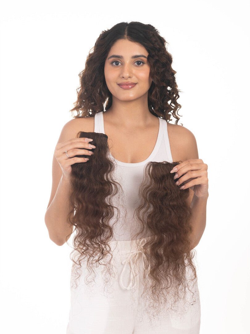 2 Clip Side Patches (Curly) Medium Chocolate Brown