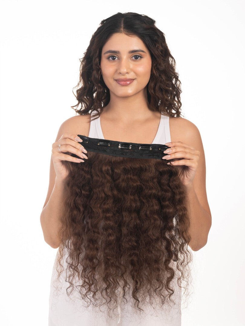 6 Clip Ear to Ear Volumizer (Curly) Medium Chocolate Brown