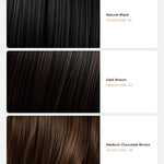 HairJoy shade guide: Natural Black #1, Dark Brown #3, Medium Chocolate Brown #8