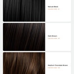 HairJoy shade guide: Natural Black #1, Dark Brown #3, Medium Chocolate Brown #8