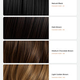 HairJoy shade guide: Natural Black #1, Dark Brown #3, Medium Chocolate Brown #8, Light Golden Brown #12